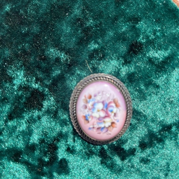 Russian Rostov Finift Filigree Silver Tone Enamel Hand Painted Flowers Brooch - Picture 7 of 12